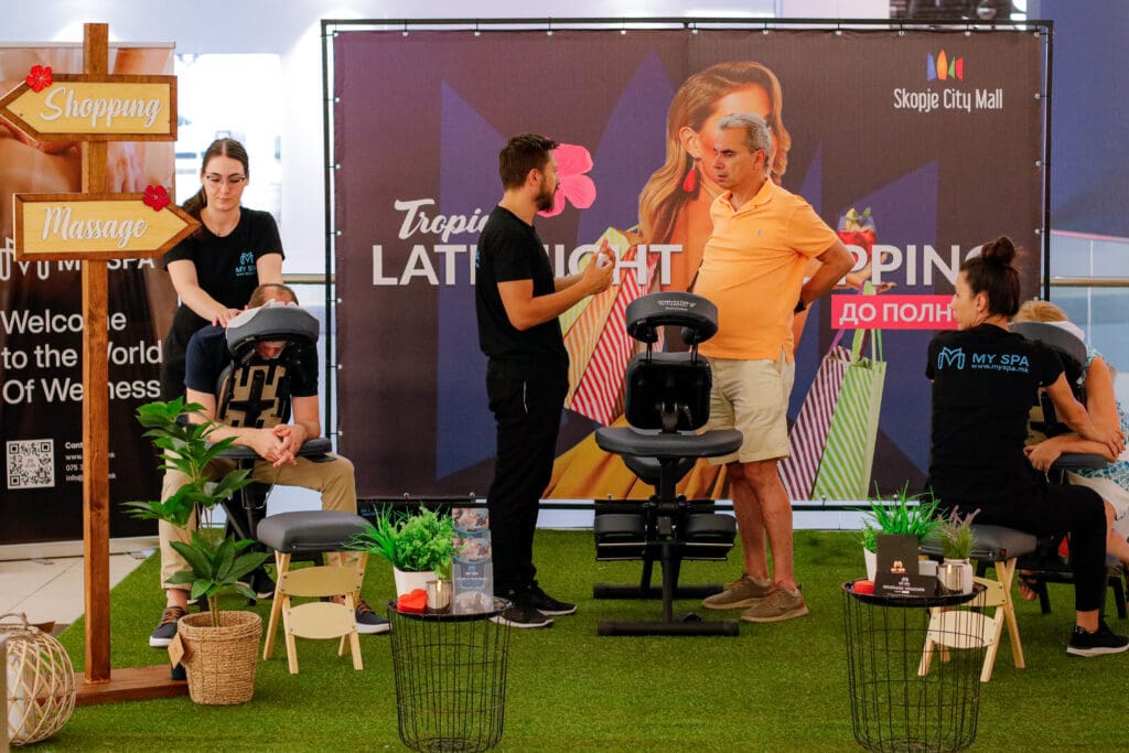 Chair setup at an Event Massage in Skopje City Mall.